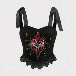 NEW Black Embroidered Heart Top